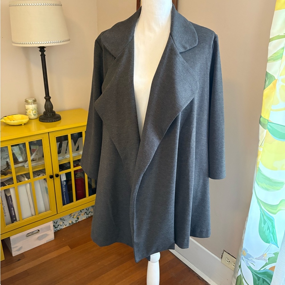 Stylish Charcoal Gray Open Front Coat